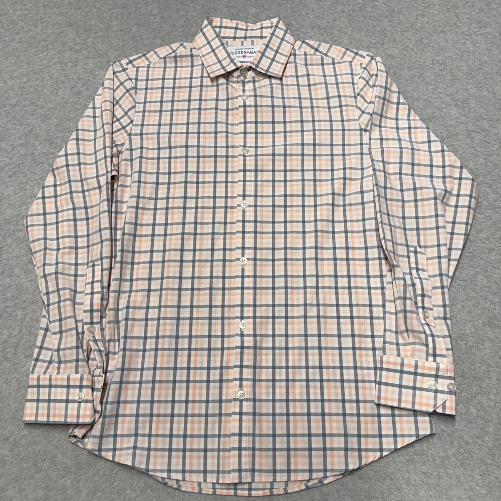 Mizzen+Main Leeward Shirt Mens Medium Pink Plaid Trim Fit Stretch Long Sleeve